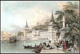 Gravure van de Kuleli Militaire academi in Çengelköy