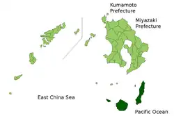 Kaart van Kagoshima met Kumage gemarkeerd