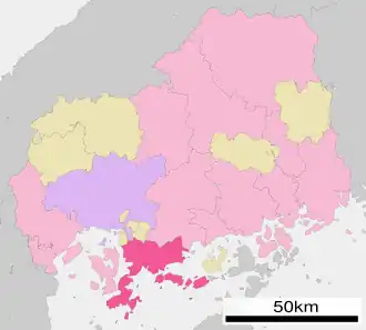 Situering van Kure in de prefectuur Hiroshima