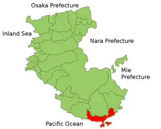 Situering van Kushimoto in de prefectuur Wakayama