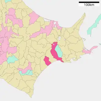 Situering van Kushiro in de prefectuur Hokkaido