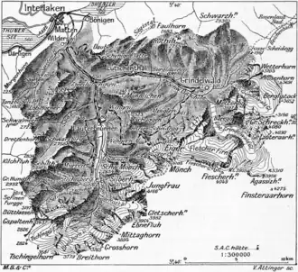 Het stroomgebied van de Lütschine (Kaart uit 1905 verschenen in het Geographischen Lexikon der Schweiz)