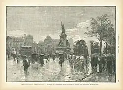 Drukte op het plein tijdens de Wereldtentoonstelling van 1889