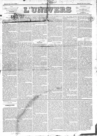 Voorpagina van de eerste aflevering van L'Univers