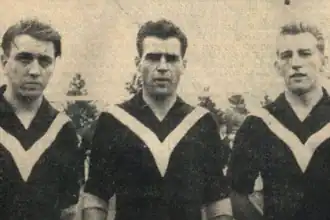 v.l.n.r Willy Wilbers, Bert Bouma en Eef Drommel in 1960 op de Langeleegte.