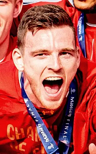 Robertson tijdens de gewonnen finale van de Champions League in 2019