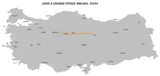 Hogesnelheidslijn Ankara - Sivas op de kaart