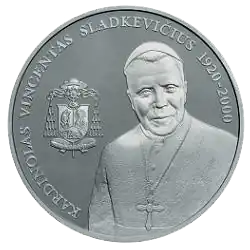 Sladkevicius afgebeeld op een muntstuk van 50 litas