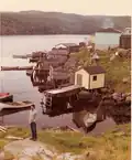 Zicht op enkele fishing stages in La Poile (1971).