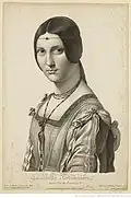 Le Fevre naar Ingres naar Leonardo da Vinci, La Belle Ferronnière, gravure, 19e eeuw