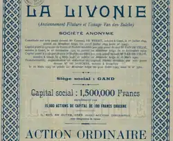 La Livonie - Aandeel 100 BEF