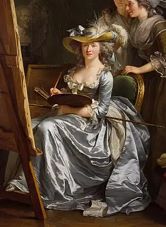 Detail uit zelfportret Labille-Guiard met twee pupillen, Marie-Gabrielle Capet en Marie Marguerite Carraux de Rosemond (1785)