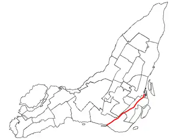 Traject van het Canal de Lachine doorheen het Île de Montréal.