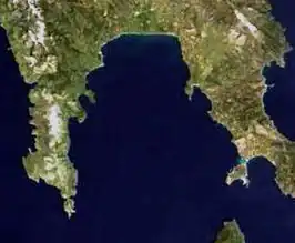 Satellietbeeld van de Golf van Laconië.