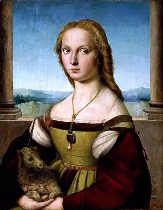 Vermeend portret van Giulia Farnese: De dame met eenhoorn, door Rafael Santi