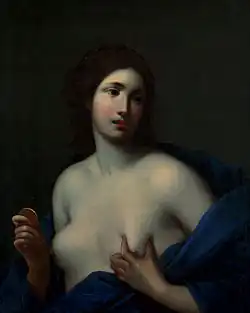 Portret van een prostituee door een onbekende Italiaanse meester uit circa 1600, hetgeen erop kan wijzen dat het gebruik om prostituees met een munt of medaillon te portretteren mogelijk door de Caravaggisten mee naar Nederland is genomen