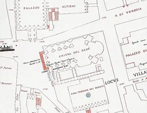 De Gesù op het stadsplan van Lanciani 1893–1901.
