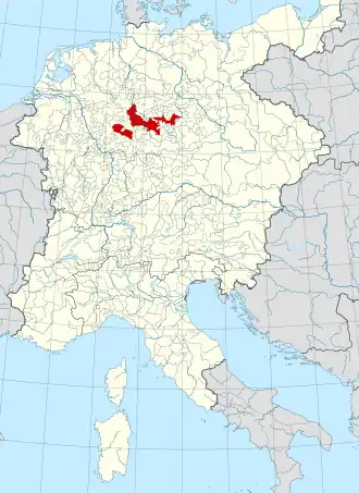 Thüringen in het Heilige Roomse Rijk, ca. 1250.