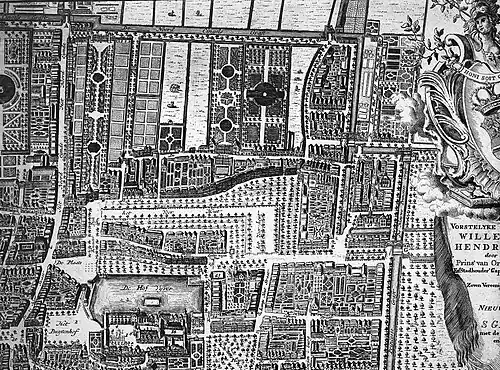Kazernestraat op plattegrond (1747), toen nog De Denneweg genoemd