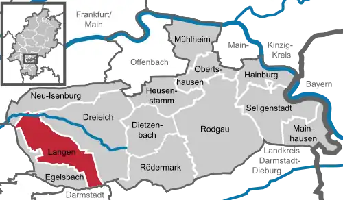 Kaart van Langen (Hessen)