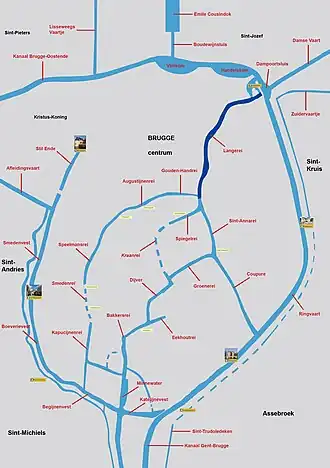 Situering van de Langerei (donkerblauw)