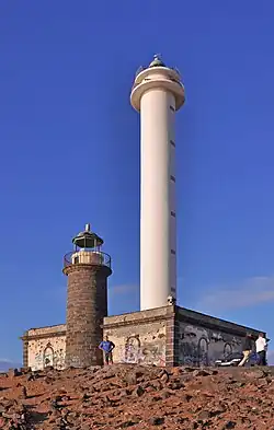 De oude en de nieuwe vuurtoren, gezien vanuit het zuiden.