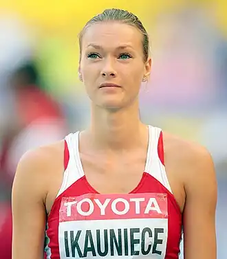 Laura Ikauniece tijdens de WK van 2013, Moskou