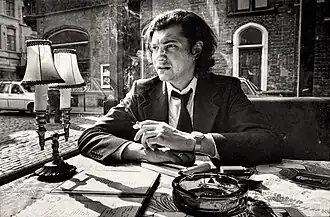 Laurens De Keyzer op het terras van Hotel Wilson op de Gentse Korenmarkt (17 augustus 1978).