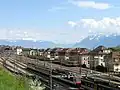 Emplacement station Lausanne met gezicht op de Alpen