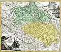 18e-eeuwse kaart: boven, in groen, de Neder-Lausitz; onder, in geel, de Opper-Lausitz.
