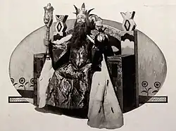 Boelgakov in de rol van koning Dodon (Bransburg voor Comœdia Illustré, 1914)