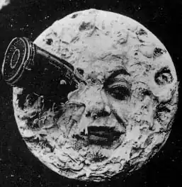 Een afbeelding van het "Mannetje in de Maan" uit de film Le voyage dans la lune uit 1902.