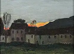 Dorp bij zonsondergang