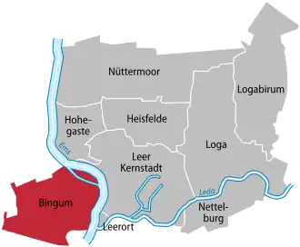 Ligging van Bingum in de gemeente Leer
