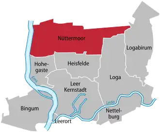 Ligging van Nüttermoor in de gemeente Leer