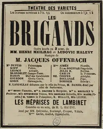Affiche voor 'Les brigands' uit 1869
