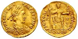 Een gouden solidus van Libius Severus