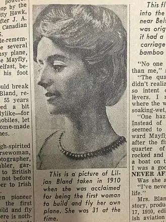 Lilian Bland in de krant in 1910.