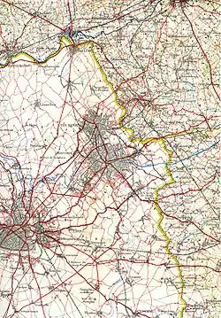 Kaart van Roubaix en omgeving in 1922, voor de grote urbanisatie tussen de steden