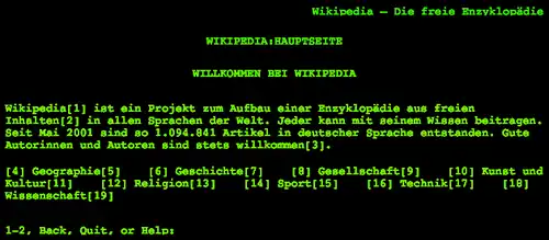 Line Mode Browser met de Duitstalige Wikipedia
