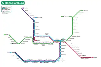 Netwerkkaart van de S-Bahn van Hamburg