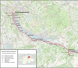Spoorlijn Zürich - Näfels op de kaart