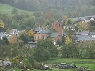 Llanfyllin, met de kerk van St. Mylin
