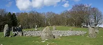 Loanhead Stone Circle met links de recumbent stone.