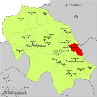 Kaart van Algimia de Almonacid