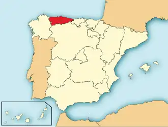 Ligging van Asturië in Spanje