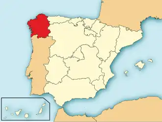 Ligging van Galicië in Spanje