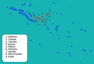 Ligging van Makemo (1) binnen de archipel.