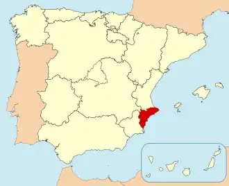 Ligging van Alicante in Spanje