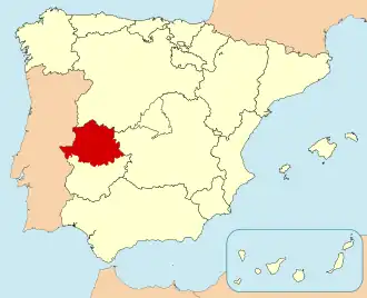 Ligging van Cáceres in Spanje